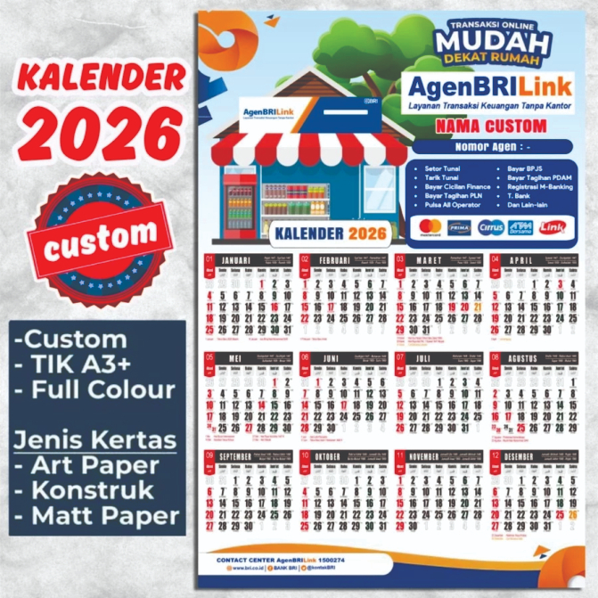 Printing Kalender Custom Tahun 2026 Cetak Kalender A3+ Art Karton Art Paper