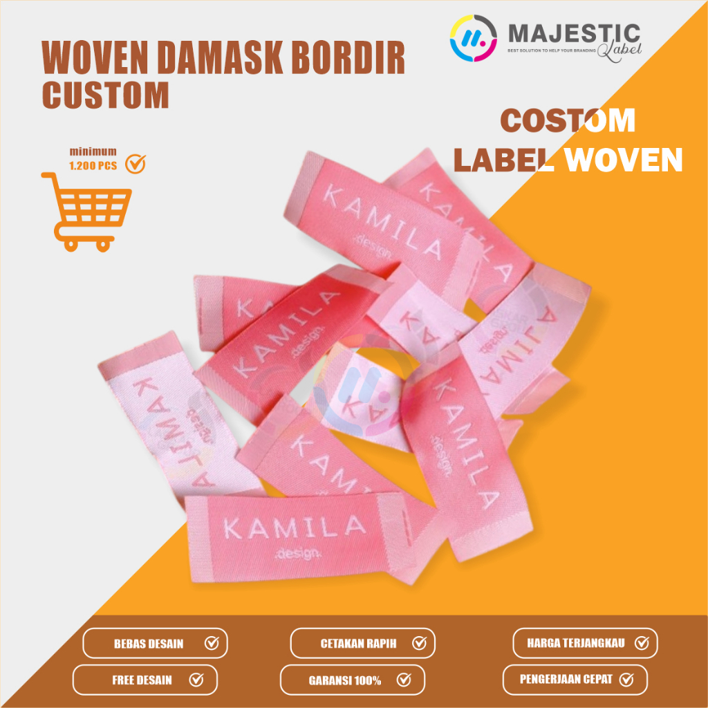 ukuran 2x4 cm/woven label/label woven baju/label woven size/label baju custom bordir