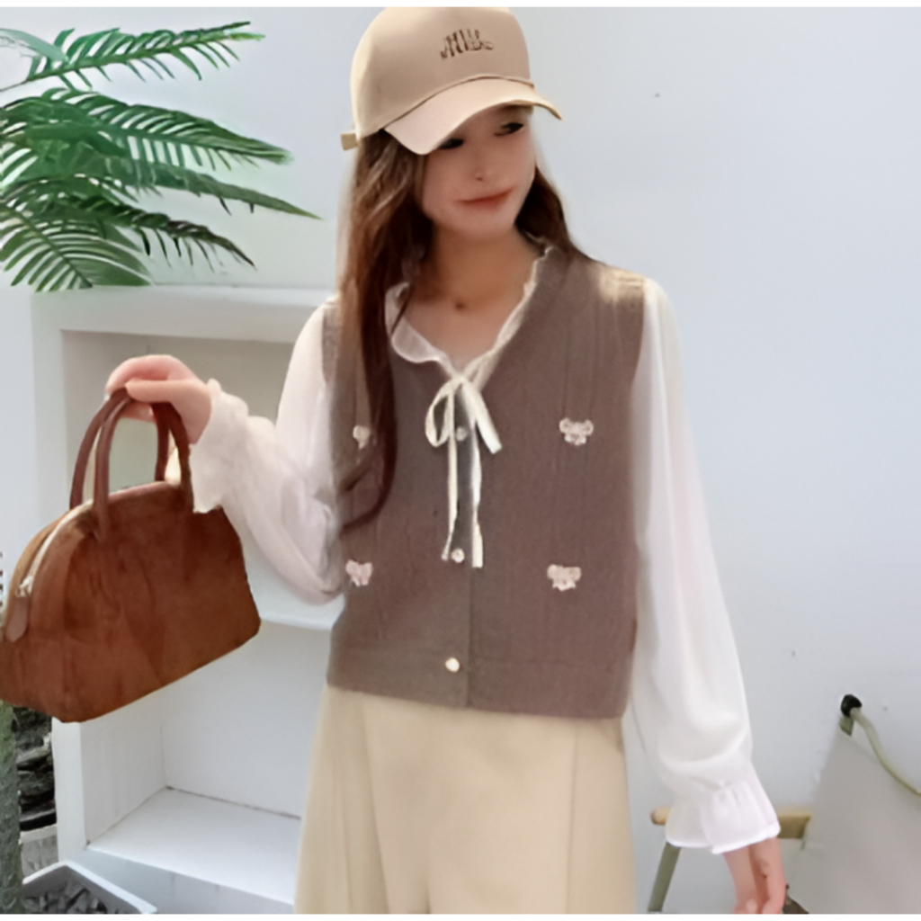 Vest Wanita Rajut Modern Kekinian Korean Fashion Style Knit YZ Rajut Import Premium V-Neck Rompi Wan