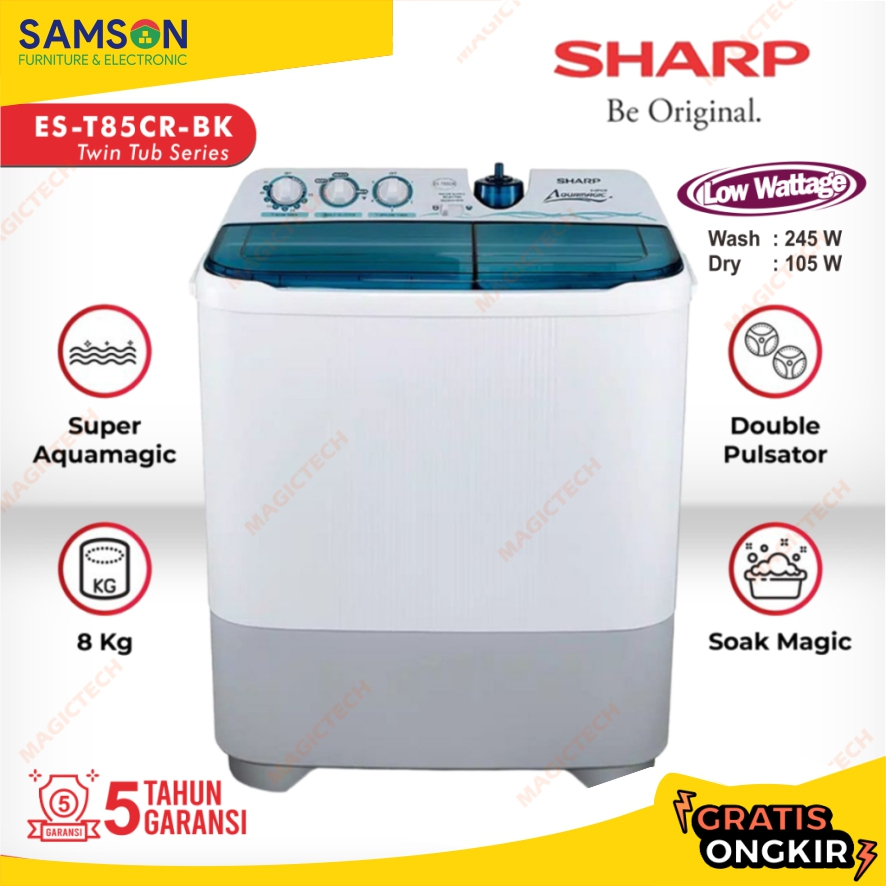 MESIN CUCI SHARP 8 KG ES-T85CR-BK AQUAMAGIC 2 TABUNG MANUAL 85CR - BIRU