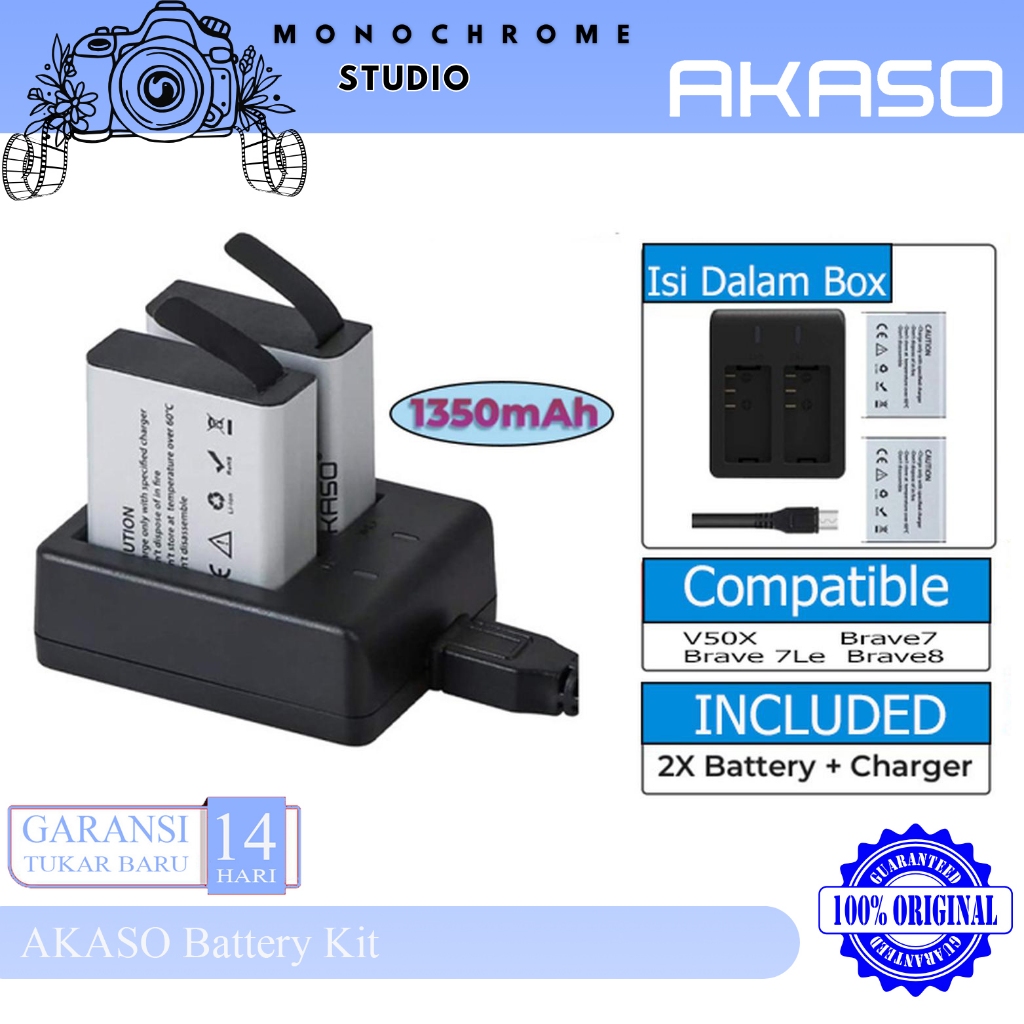 AKASO Battery Kit For V50X / Brave 7 / Brave 7 LE / Brave 8 Action Camera Original