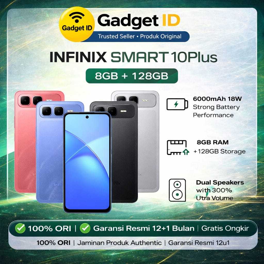 GADGET ID - Infinix Smart 10 Plus 8/128GB - Up to 16GB Extended RAM - 6.67 inch 120Hz HD+ - T7250 - 