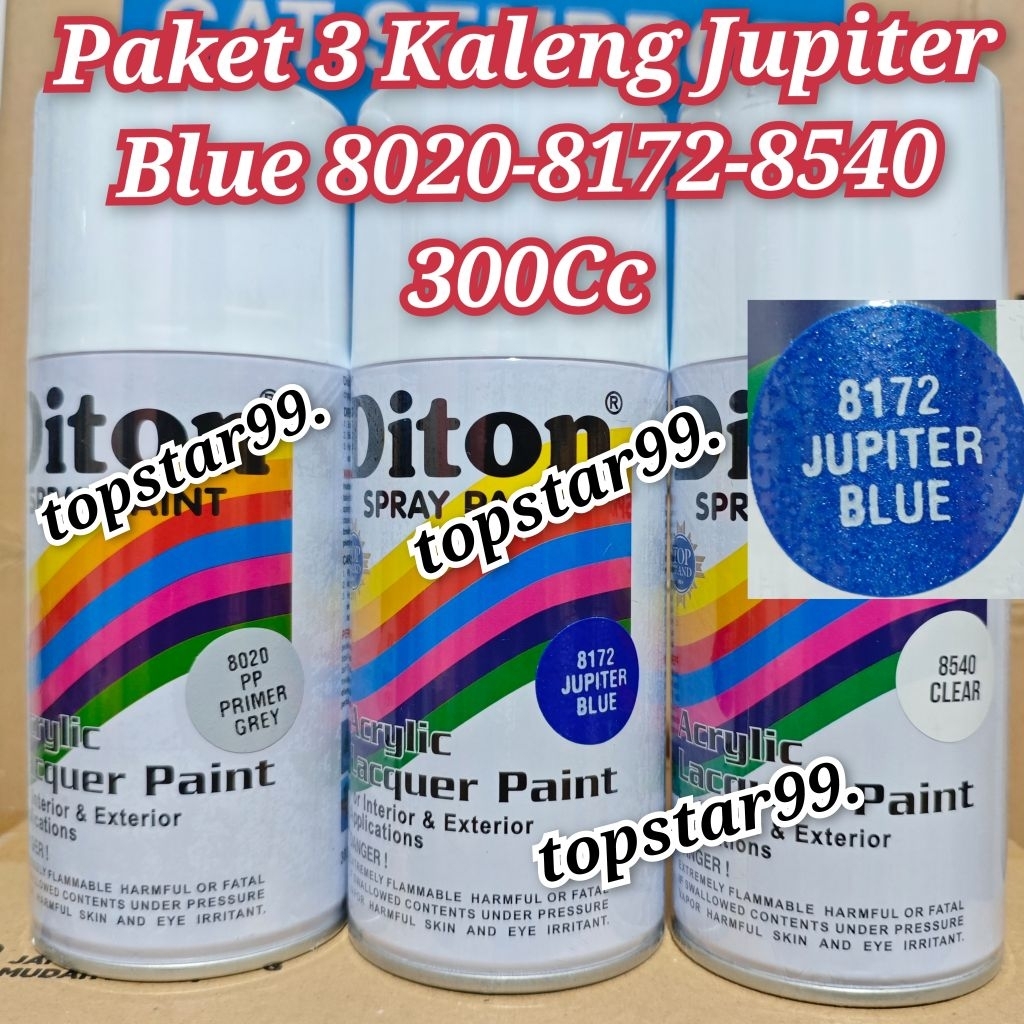 Pilok Pylox Cat Diton Paket 3 Kaleng Jupiter Blue 8172 Biru Tua Metalik Epoxy Primer Grey 8020 Clear
