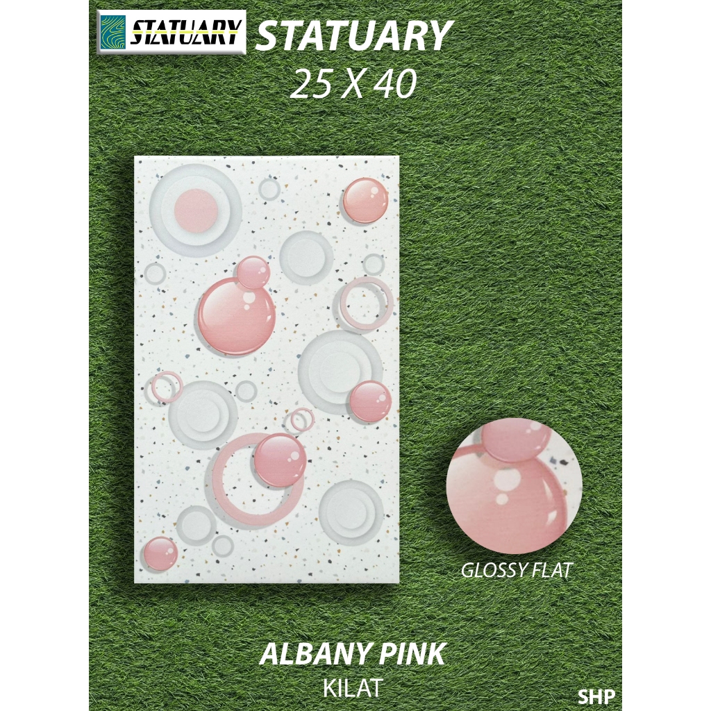 Keramik Dinding Kamar Mandi 25X40 Statuary Albany Pink Kilat KW1 Pekanbaru Riau, Motif Bubble