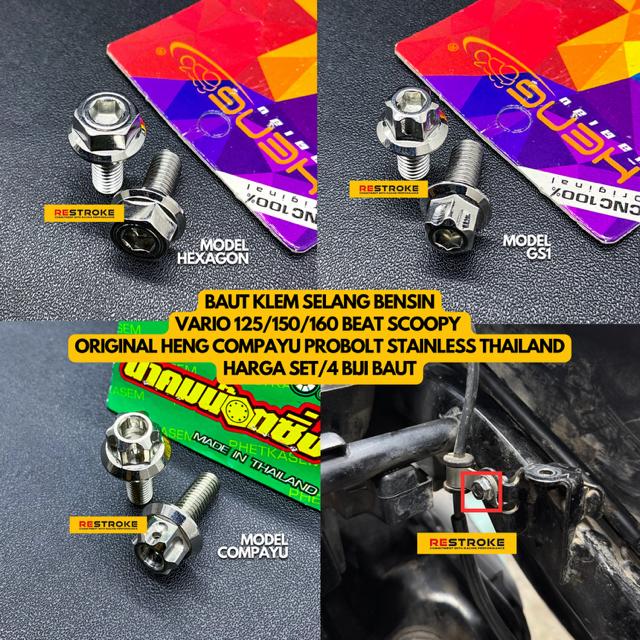 BAUT KLEM SELANG BENSIN VARIO 125 150 160 BEAT SCOOPY ORIGINAL HENG COMPAYU PROBOLT STAINLESS THAILA