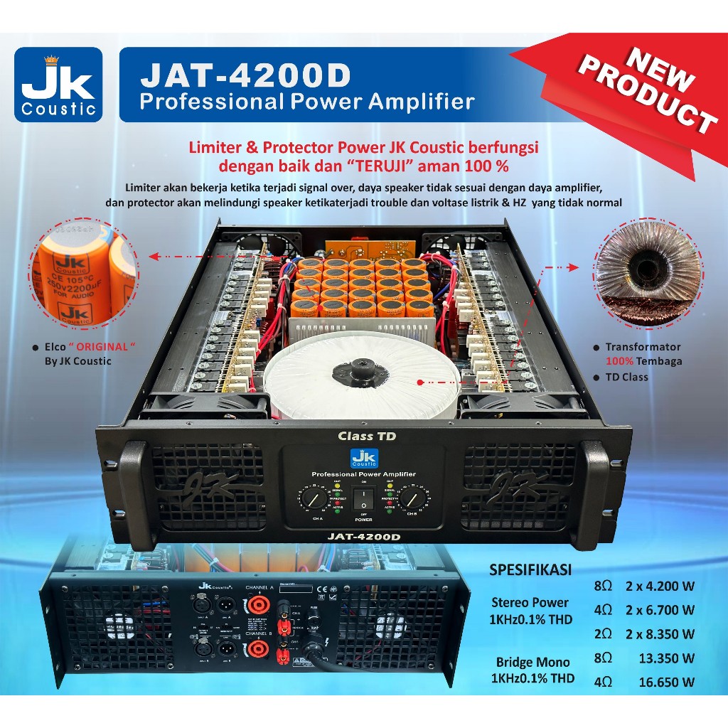 Power Amplifier Class TD Jk coustic JAT 4200 D 2x4200 watt