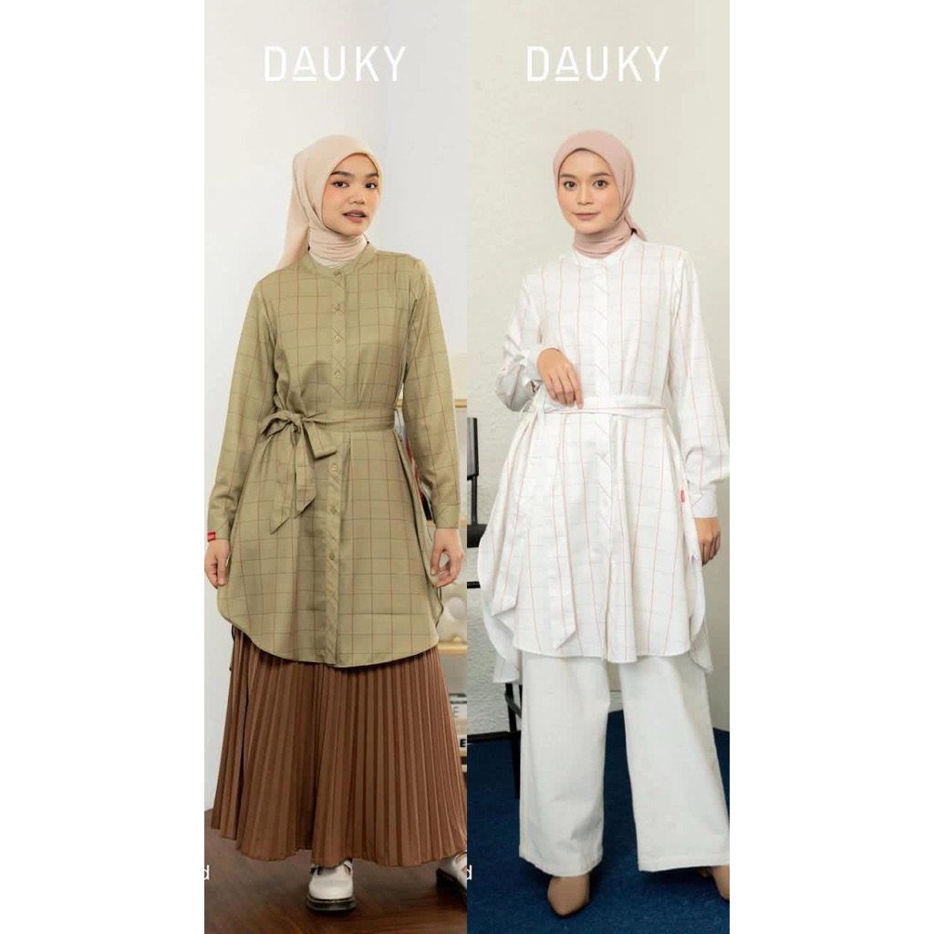 DAUKY L Tunic Plaid Rayon - Fashion Wanita - Tunic Atasan Belt Pinggang Motif Garis Kotak - Bahan Ra