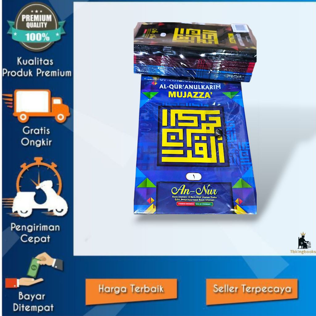 ALQURAN MUJAZZA ANNUR RASM UTSMANI 15 BARIS PER JUZ 3 WARNA COVER TAS MIKA CA UK B5