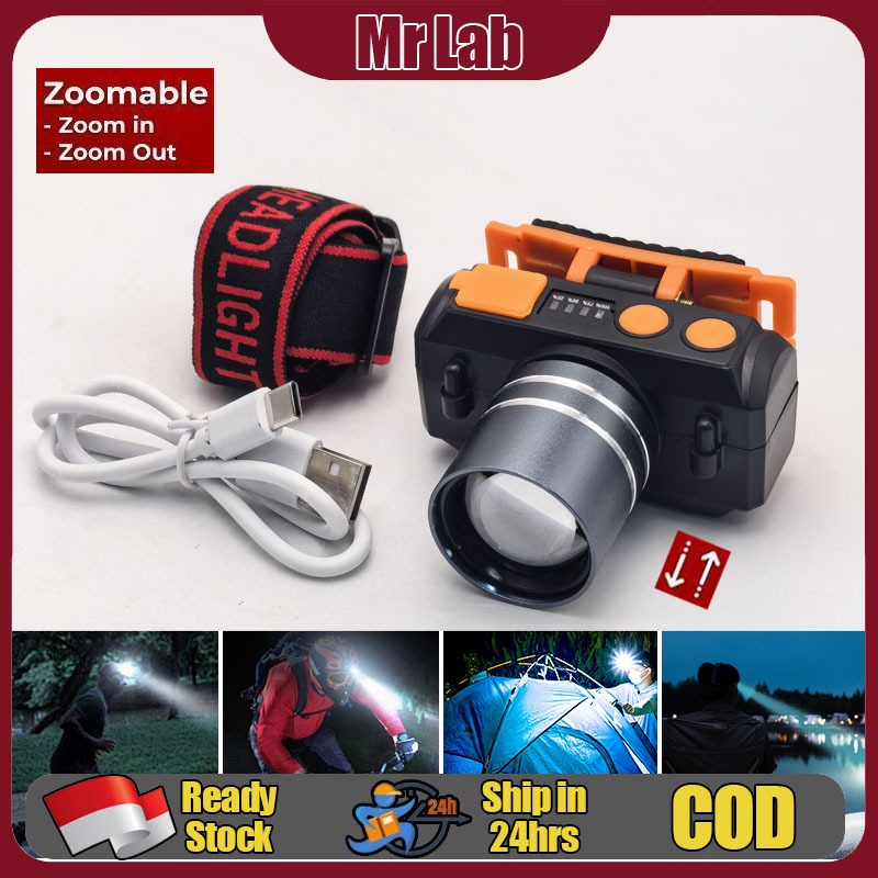 QYD Q128 Head Lamp Super Terang Outdoor Anti Air Waterproof Zoom LED Headlamp Senter Kepala Super Te