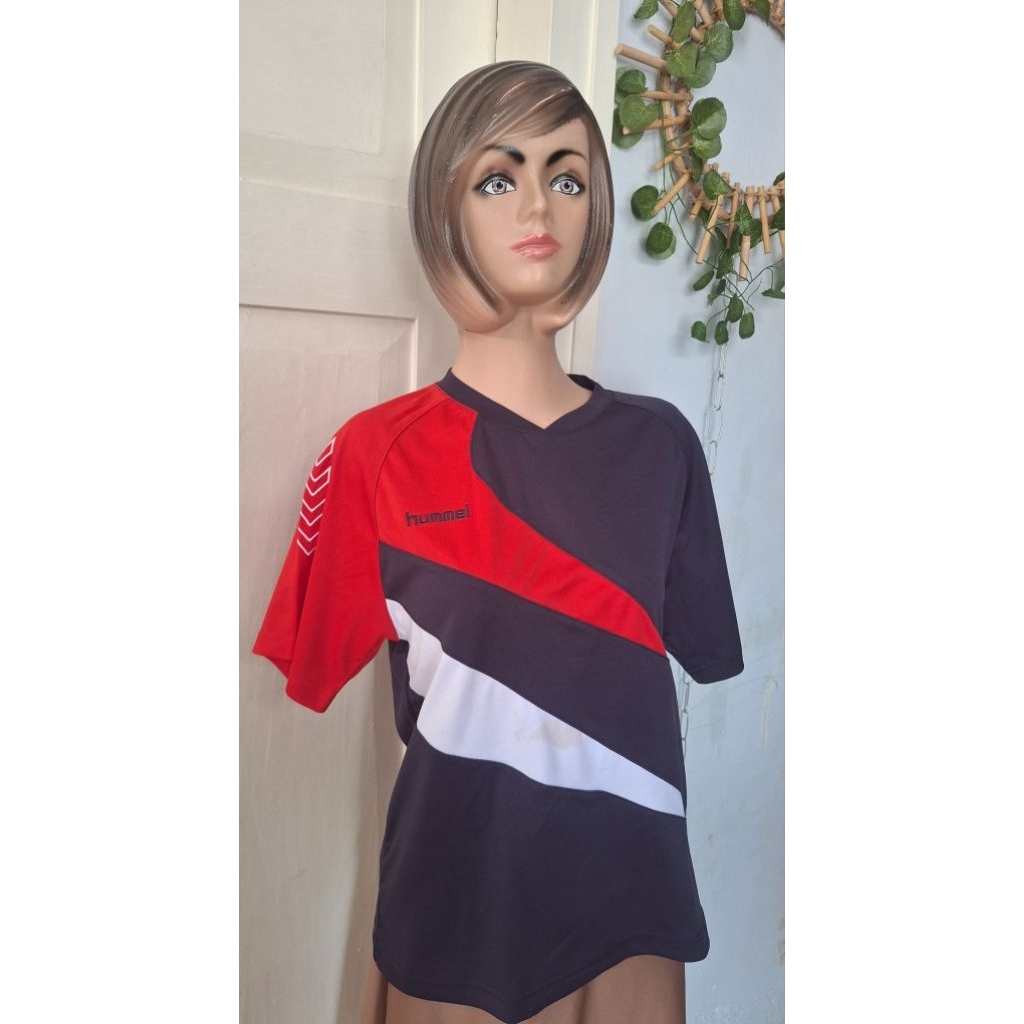 baju atasan kaos olahraga unisex hummel merah kombinasi size remaja dewasa