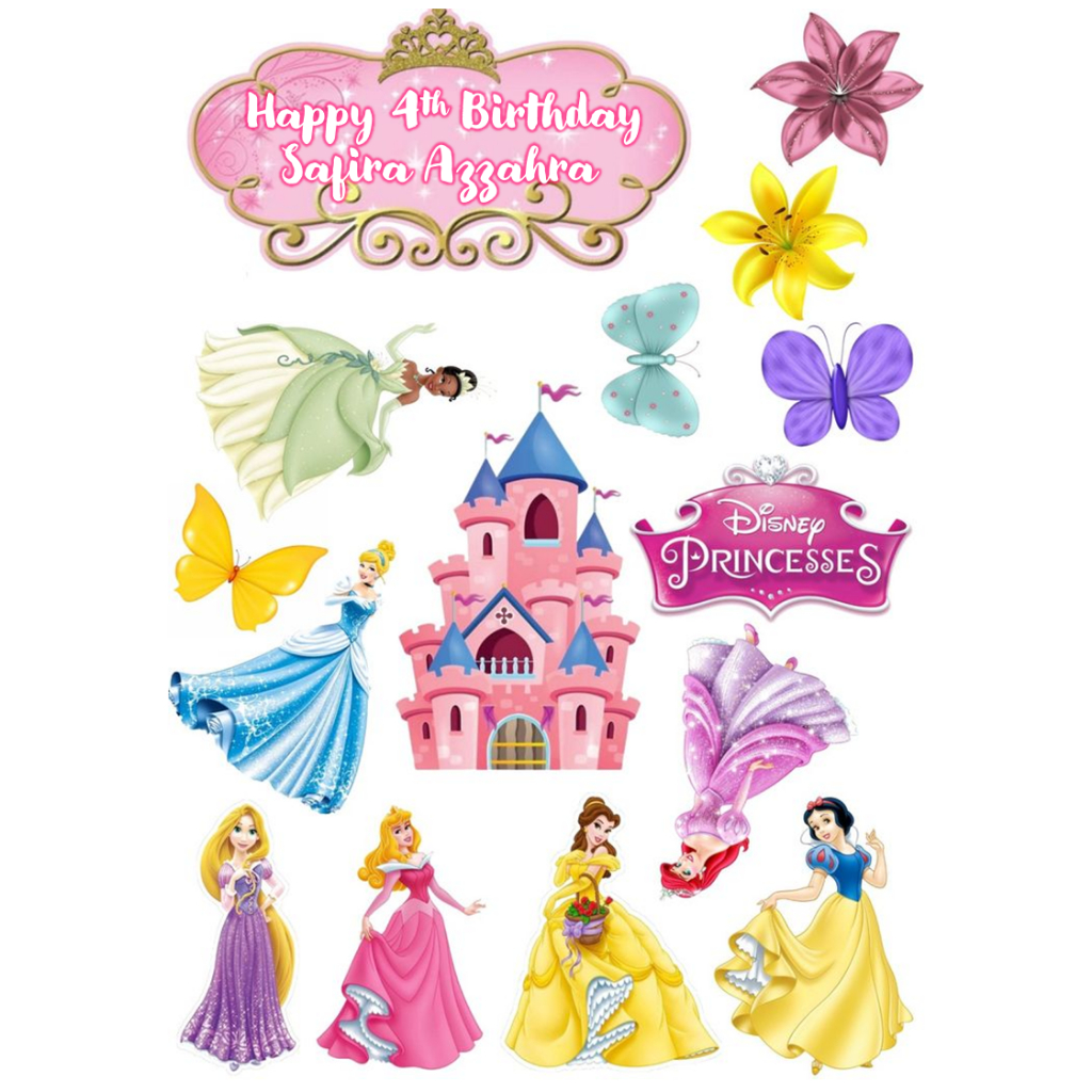 TOPPER CAKE PRINCESS FREE CUSTOM NAMA | HIASAN KUE ULTAH TEMA PRINCESS