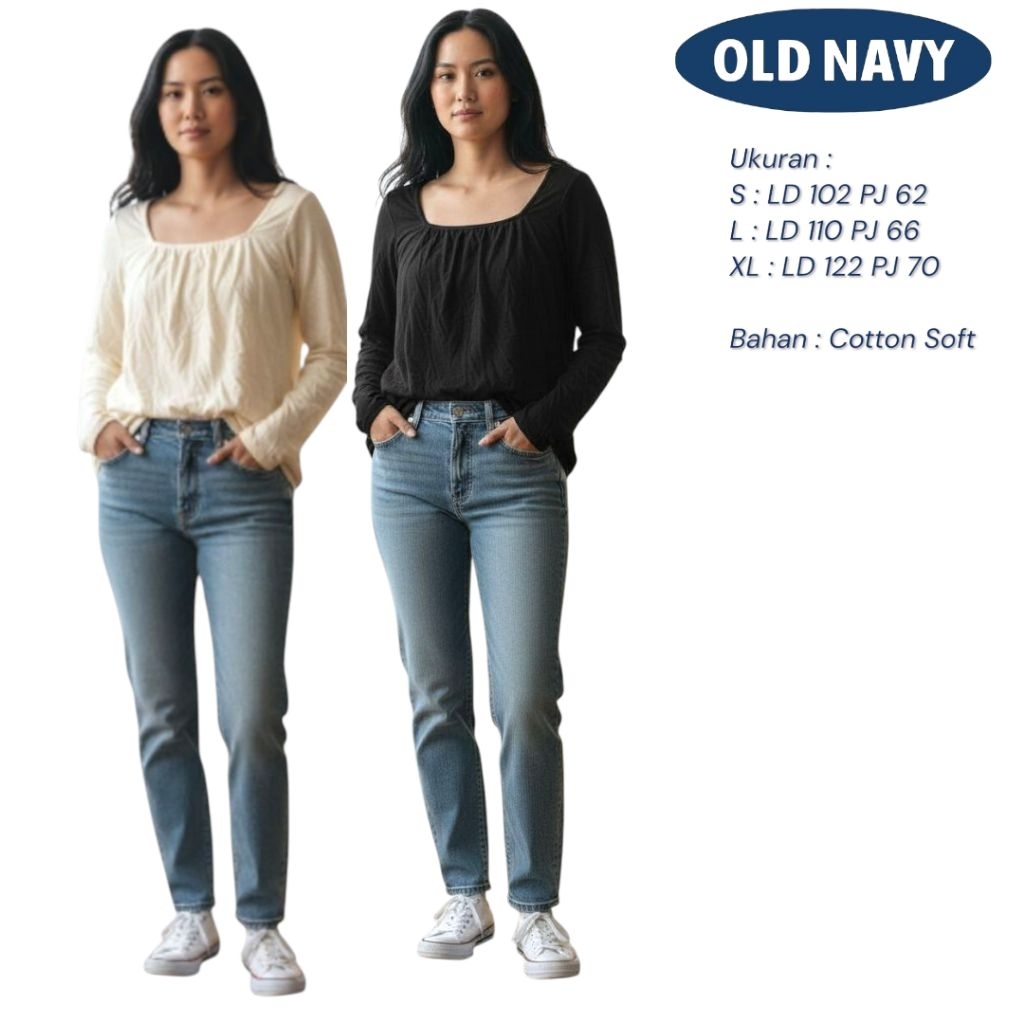 Blouse Wanita Old Navy Cotton Soft • Atasan Casual Lengan Panjang
