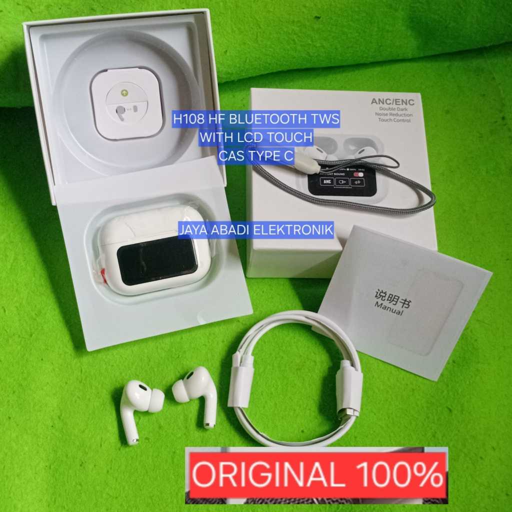 H108 HF BLUETOOTH ORI 100% TWSWITH LCD TOUCH CAS TYPE C HEADPHONE SPORT OLAHRAGA BLUETOOTH BISA KUPI