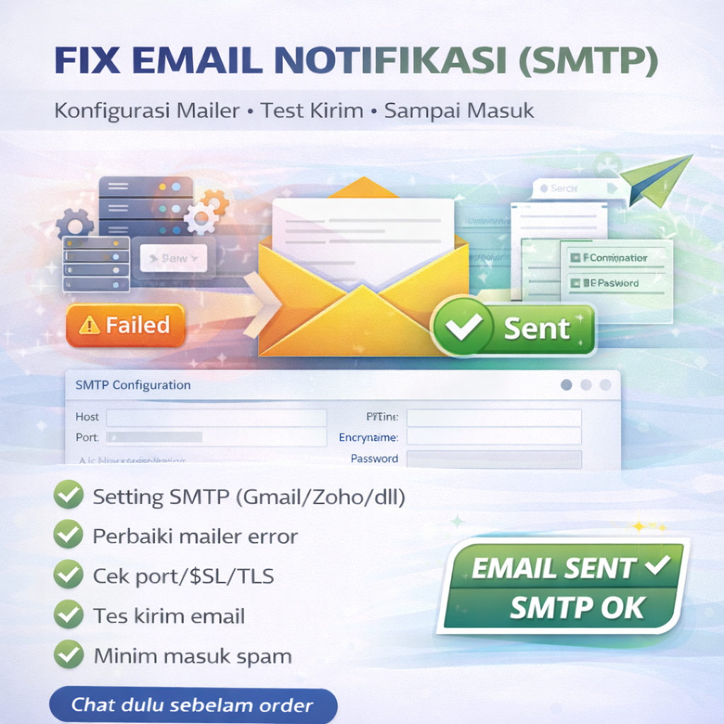 Jasa Perbaiki Email Notifikasi (SMTP) | Gmail/Zoho + Test Kirim
