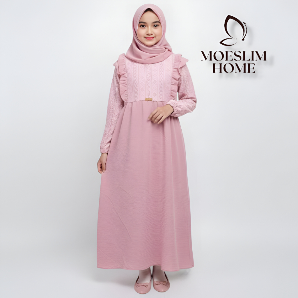 Salsa Kids Set Hijab Gamis Anak Perempuan Remaja Tanggung 5-13 Tahun Crinkle Airflow Mix Brokat