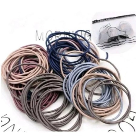 Ikat Rambut Isi 100 Plus Zipper Bag Ikat Rambut isi 100 ikat rambut warna warni MURAH