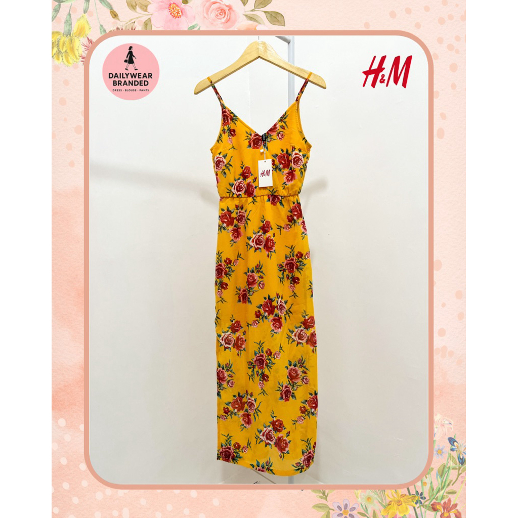 HNM ORIGINAL Maxi Dress in Yellow Floral Kuning Pantai Bunga H&M Divided