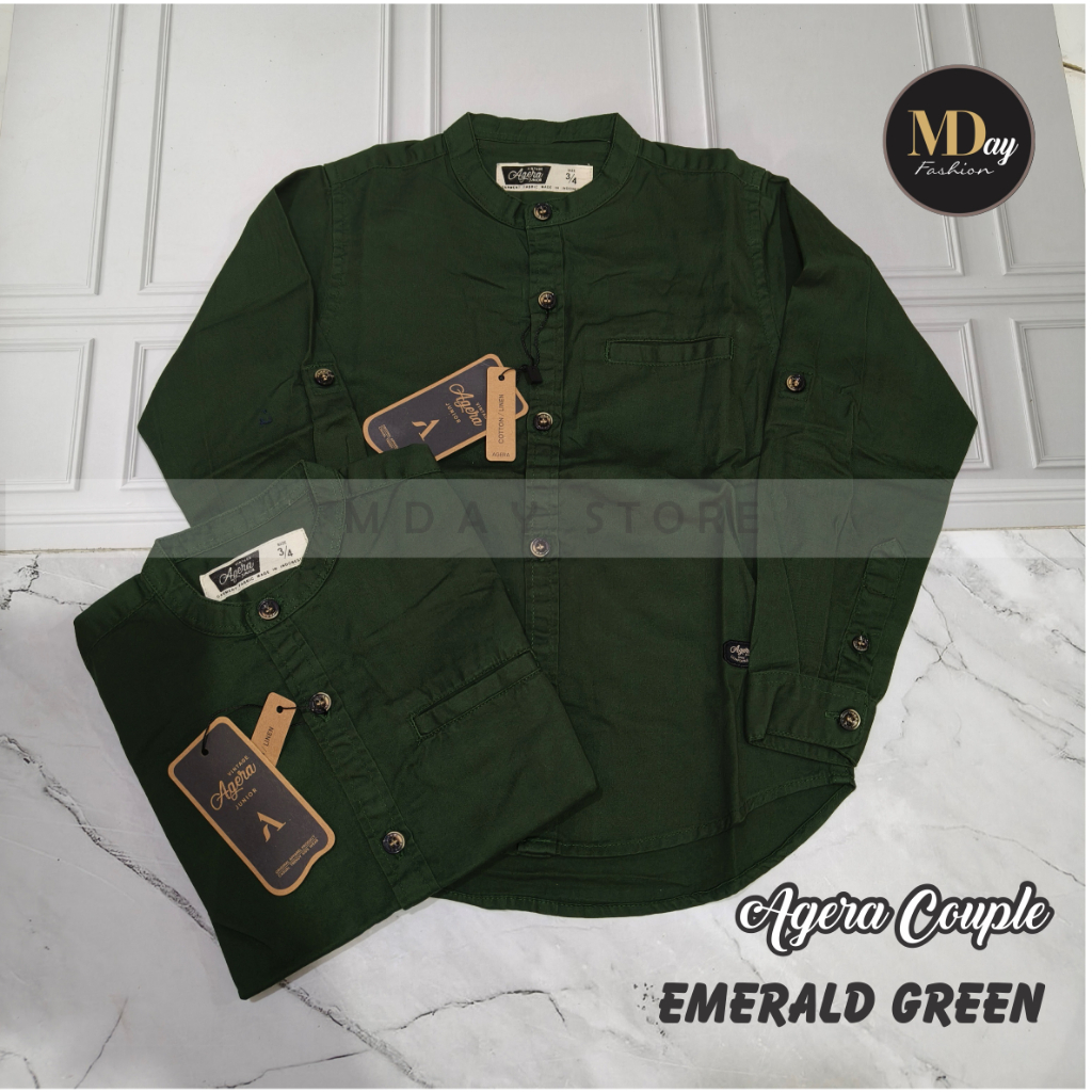 AGERA KEMEJA KOKO COUPLE AYAH ANAK SPESIAL EMERALD GREEN KATUN TWILL TERBARU