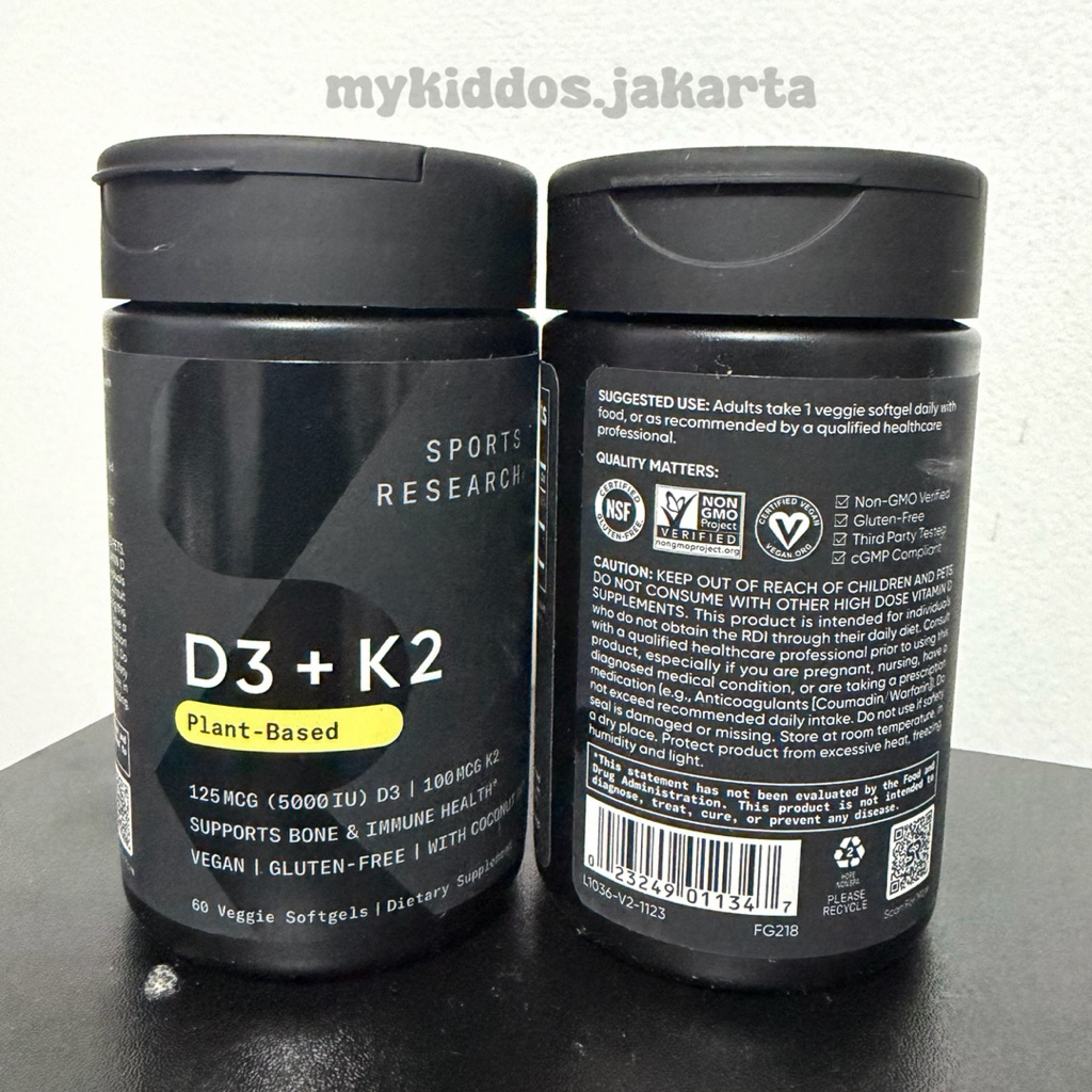 Sport Research : D3 K2 Plant Based 125MG 5000IU / 100MCG K2 / 60 Softgels USA
