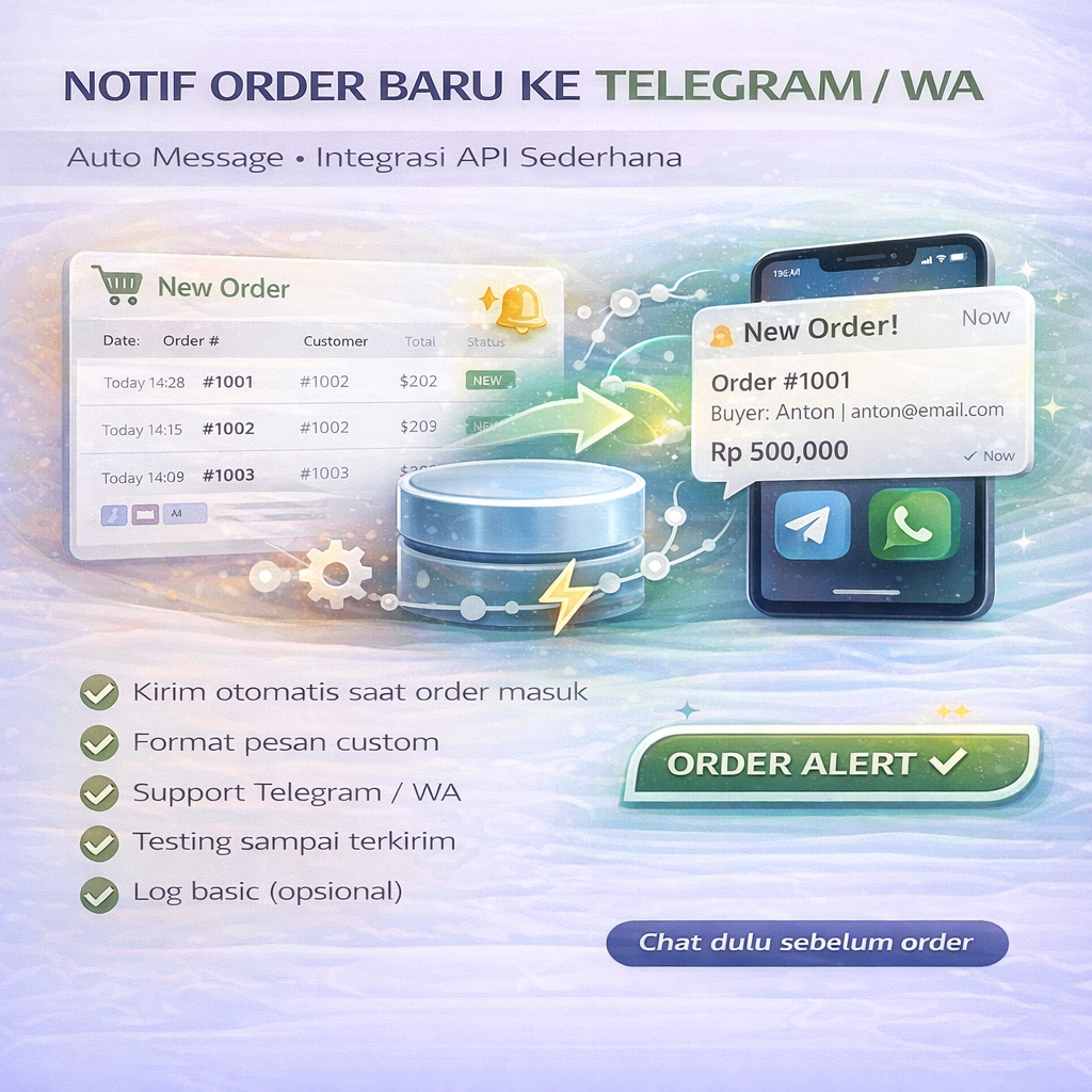 Notifikasi Order Baru ke Telegram/WhatsApp | Auto Message + Integrasi API