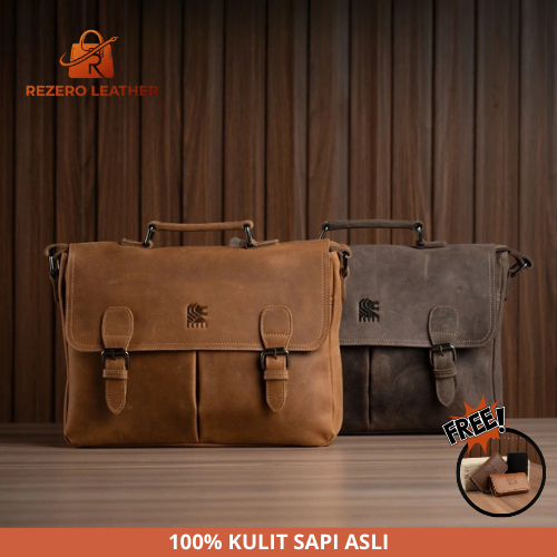 TAS SELEMPANG KERJA / KANTOR / LAPTOP PRIA BAHAN 100% FULL KULIT SAPI ASLI ORIGINAL REVEN
