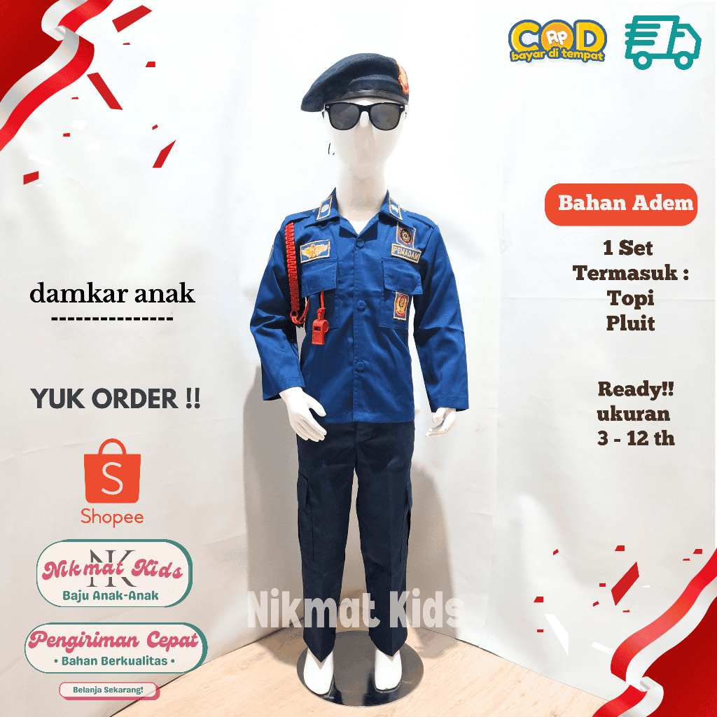 Baju pemadam anak baju damkar anak seragam pemadam anak kostum pemadam damkar kebakaran profesi tk