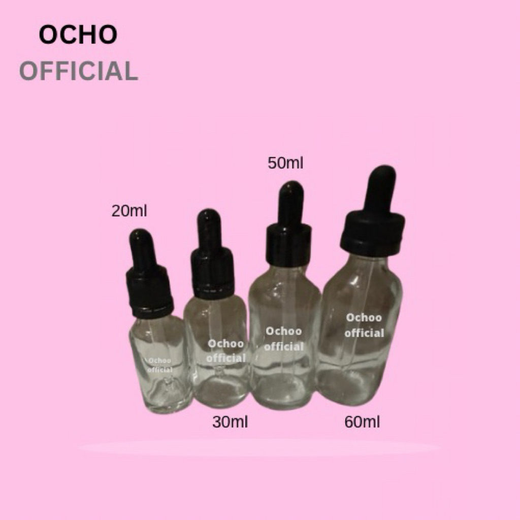 botol pipet kaca bening ukuran 20ml, 30ml, 50ml, 60ml