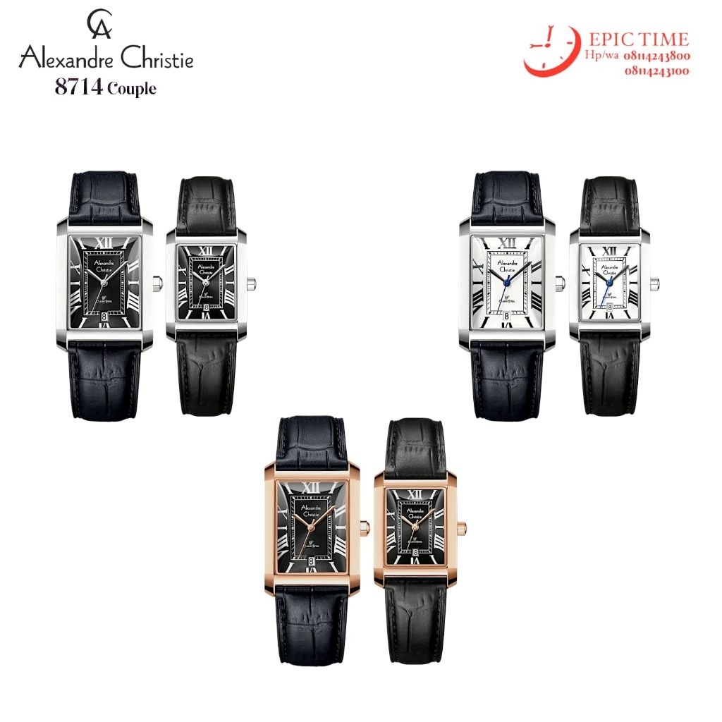 Jam Tangan Couple Alexandre Christie 8714 AC Couple AC8714 Tali Kulit