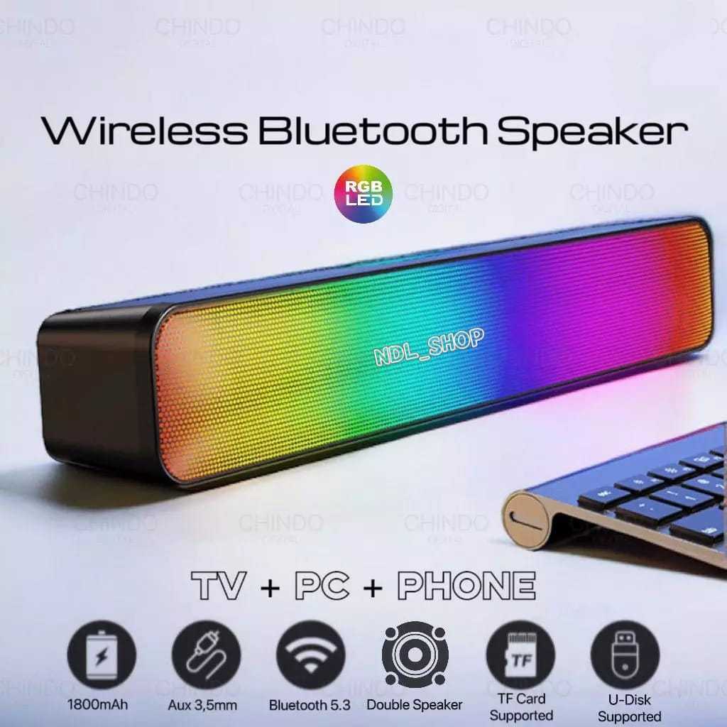 COD~Speaker Bluetooth Powerful Bass Stereo Long RGB Lampu LED Speaker Soundbar TV Computer