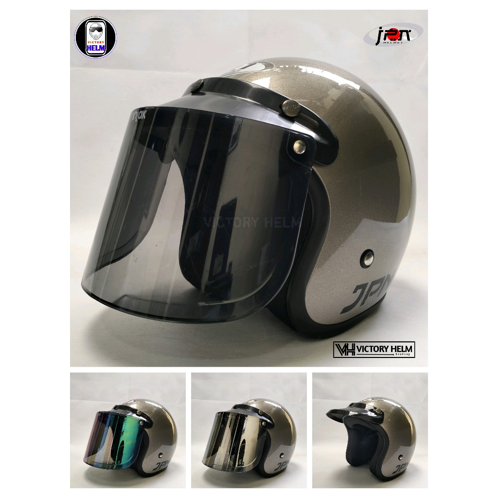 Helm JPN retro warna abu granito gloss