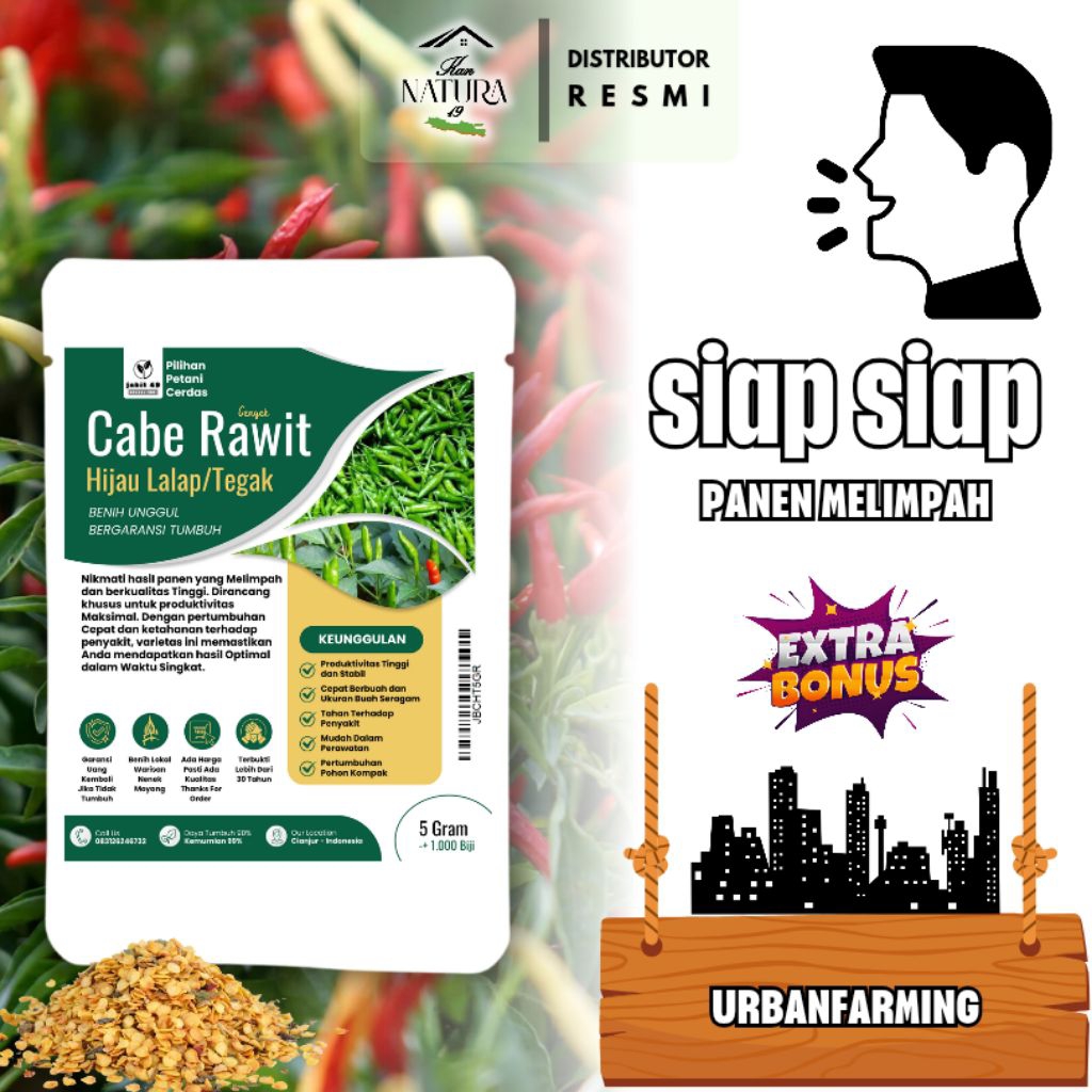 Jabit Benih Cabe rawit Hijau Tegak  Unggul Lokal 5 gr -+ 1000 biji