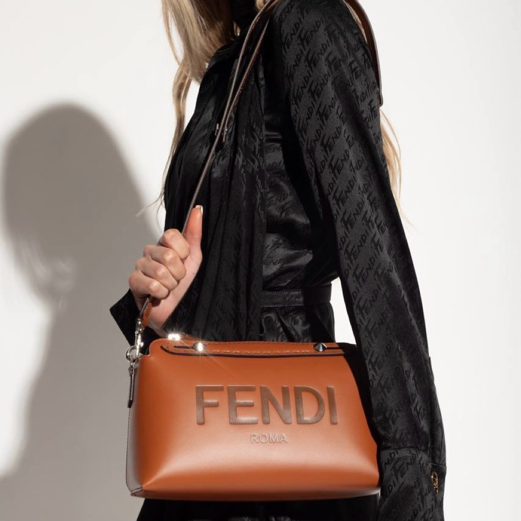 BRAND NEW FENDI By The Way BTW Small / Medium Leather Boston Bag with Hot Stamped Embossed Fendi Rom