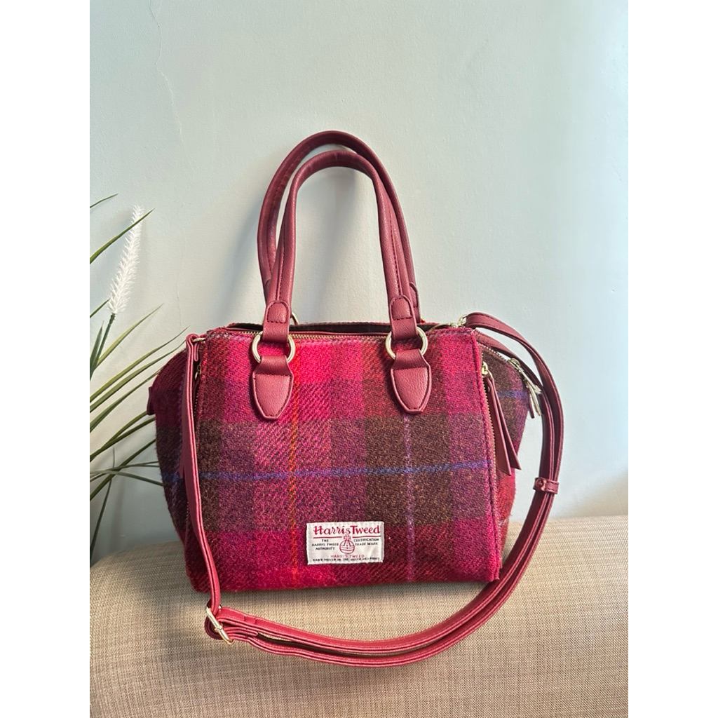 harris tweed tartan british fuschia bag