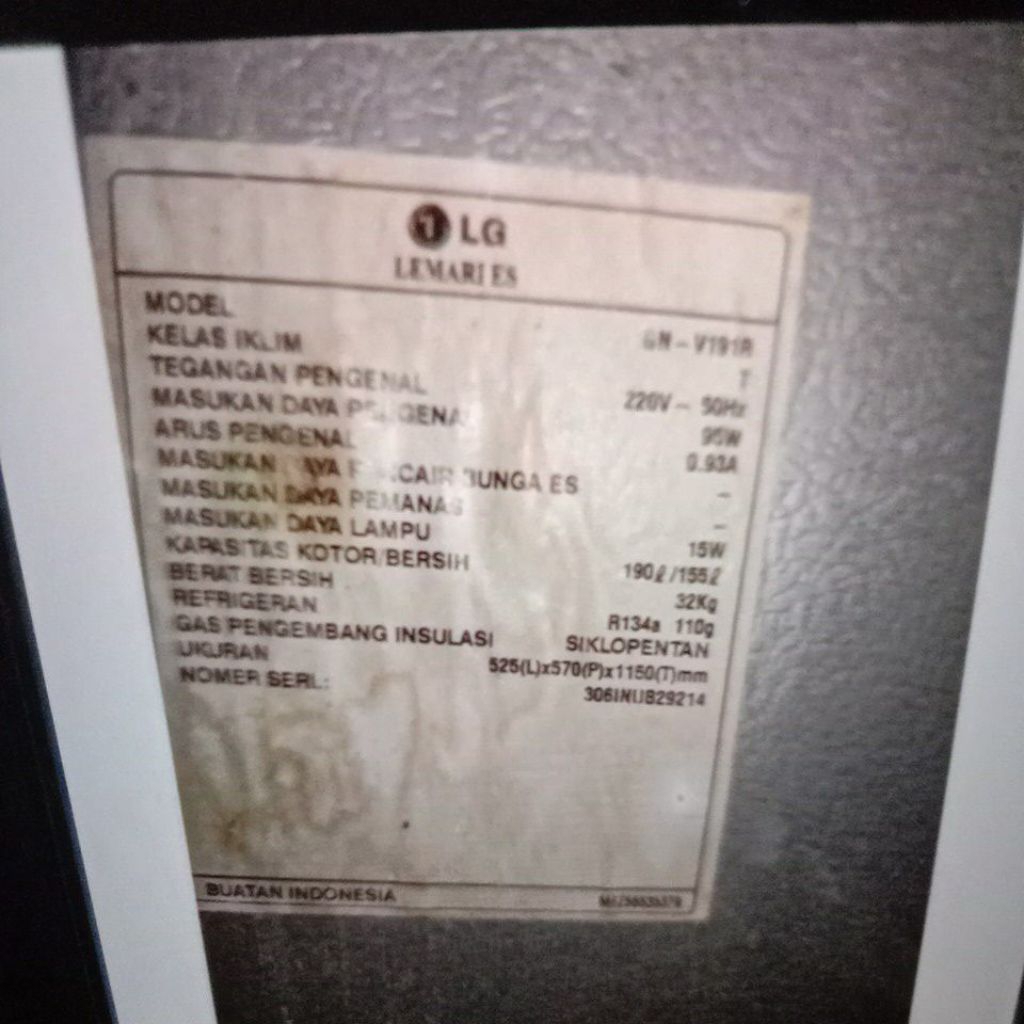 tutup frizer kulkas LG 1pintu besar GN V191SL 39x28,5cm