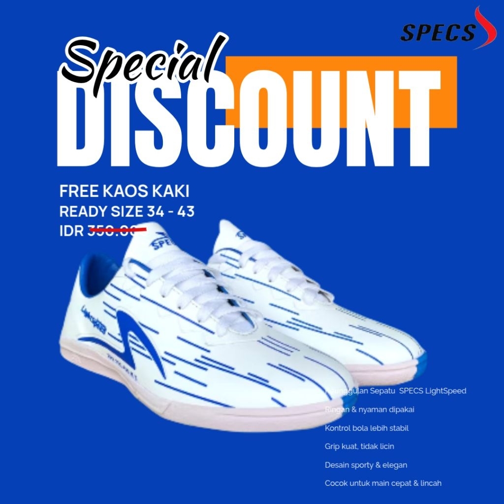Sepatu Futsal SPECS Terbaru Original | Stylish Putih Biru, Performa Optimal