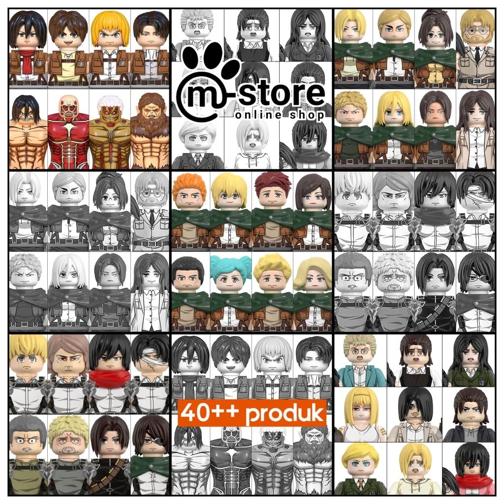 mainan karakter attack on titan eren armin levi mikasa attack titan colossal titan