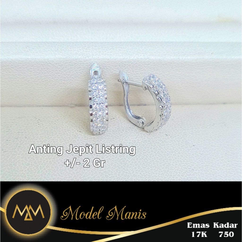 Model Manis Gold - Anting Jepit Listring Roxe Putih - Emas 17k 750