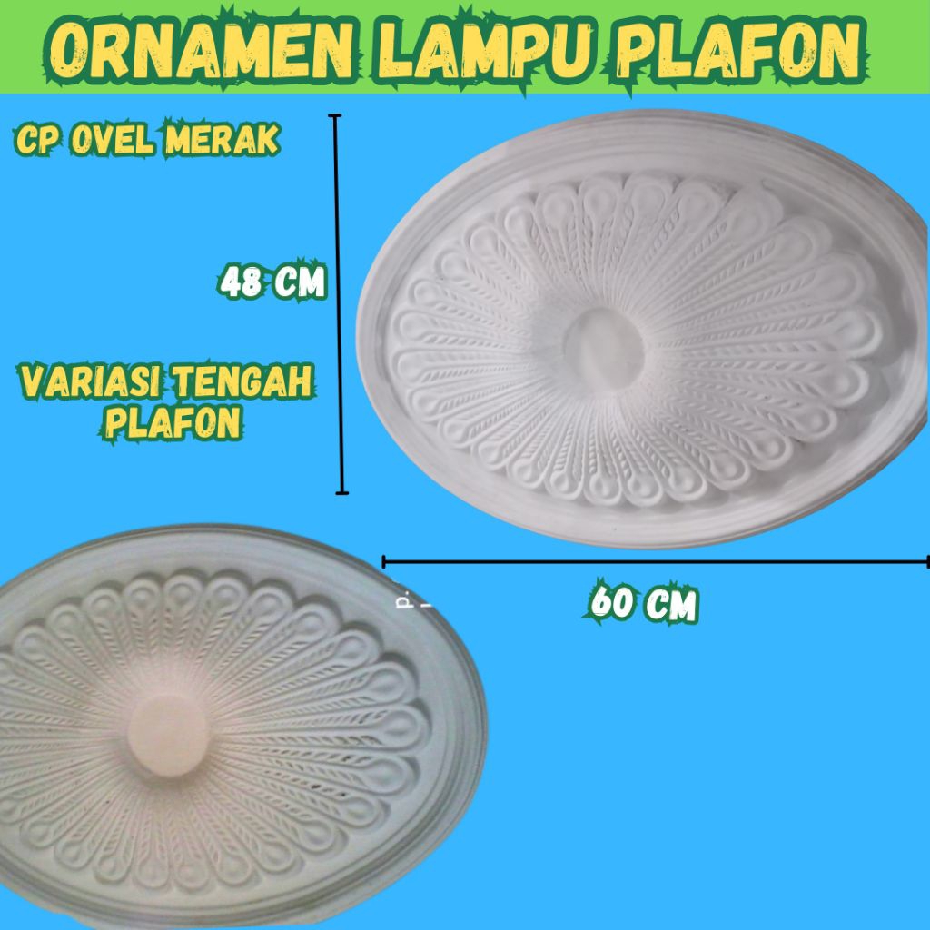 Ornamen Lampu Plafon Gypsum Oval Penghias Tengah Plafon
