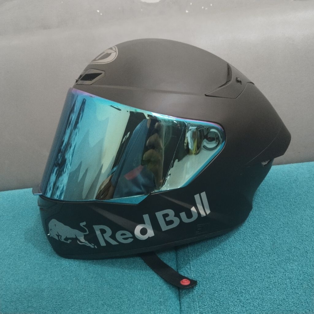 Helm second KYT TTC ORI BLACK DOFF STIKER RED BULL
