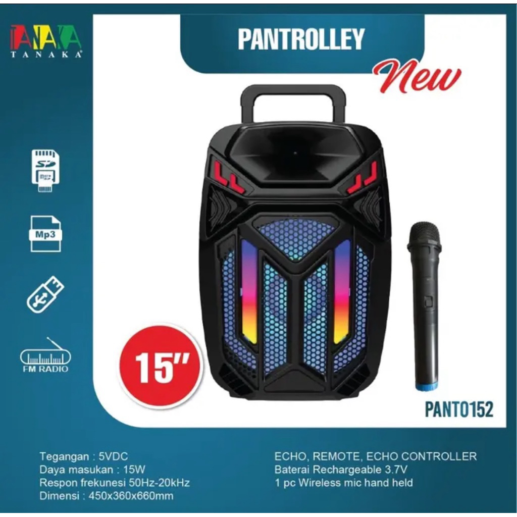 SPEAKER TROLLEY TANAKA 15 INCH FREE MIC WIRELESS 1 BUAH - SPEAKER TROLLEY TANAKA 15 INCH - SPEAKER B