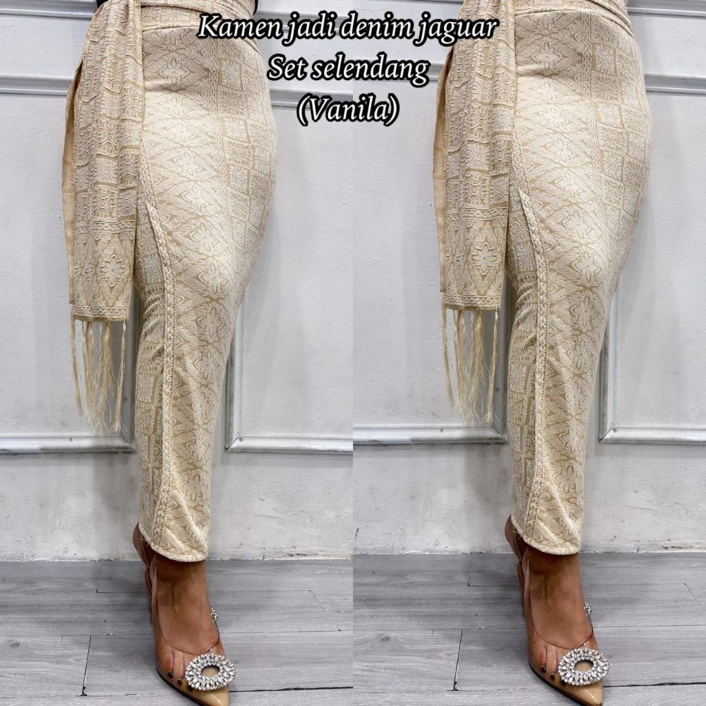 (ROK JADI) KAMEN JADI XL-XXL BAHAN STRAIT DAN TEBAL DENIM JAGUAR + SELENDANG