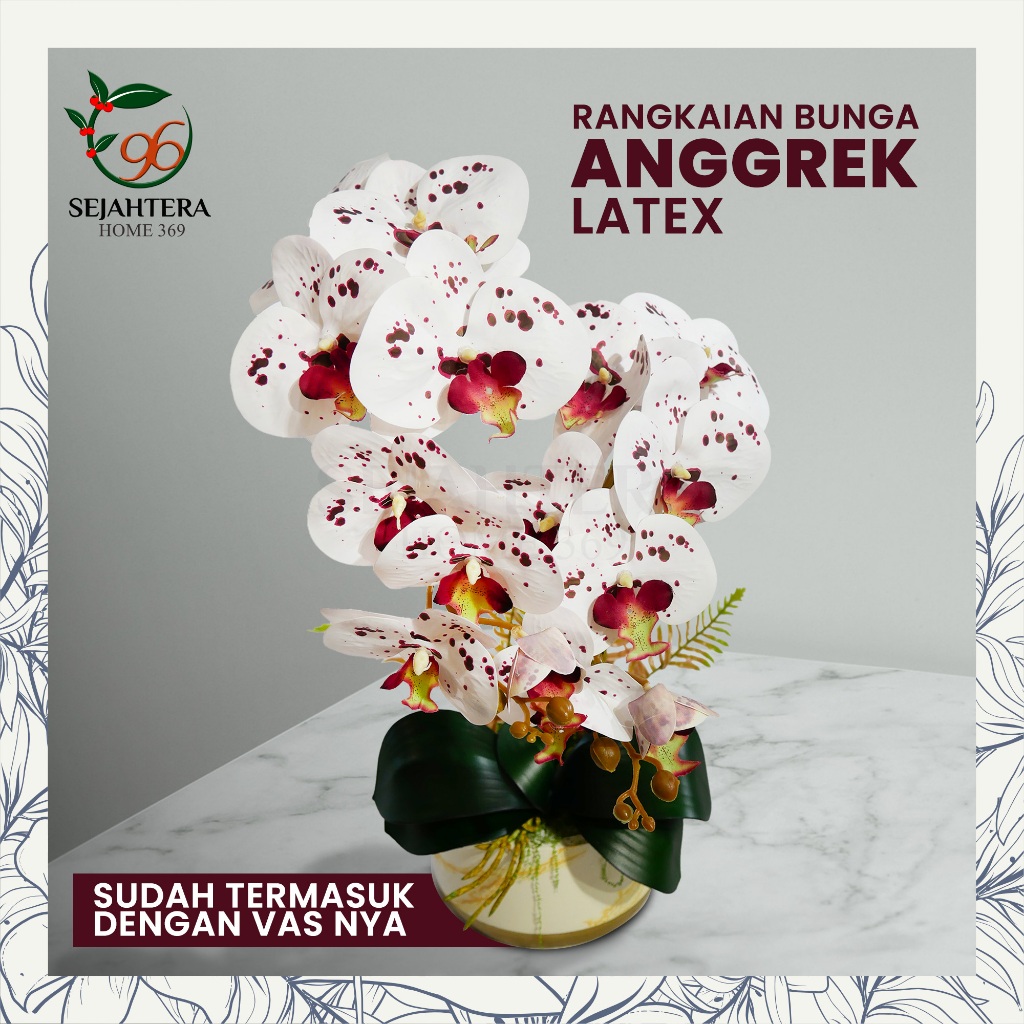 Rangkaian Pot Anggrek Latex Minimalis | Bunga Anggrek Bulan Artificial Premium Vas Keramik Dekorasi 