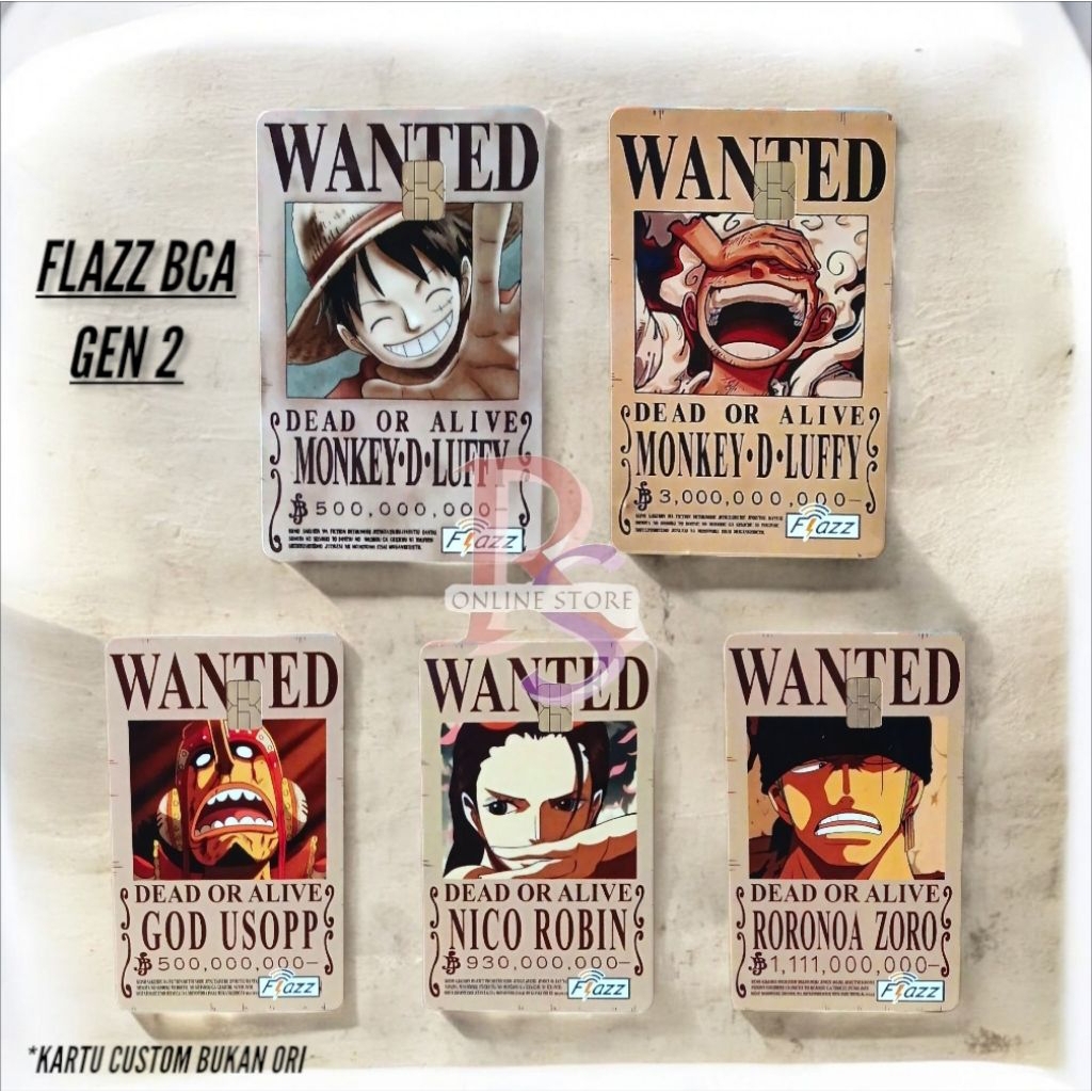 KARTU ETOLL FLAZZ BCA GEN2 CUSTOM STICKER GLOSSY - WANTED [ONE PIECE]