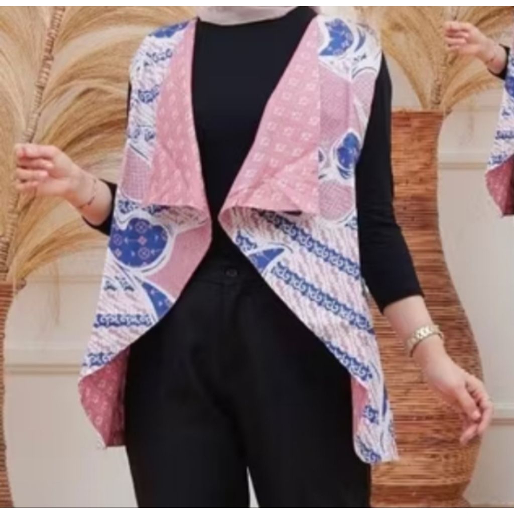 CARDIGAN VEST OUTER BOLAK BALIK BATIK TANPA LENGAN || VEST BATIK 2 in 1 BOLERO TANPA LENGAN