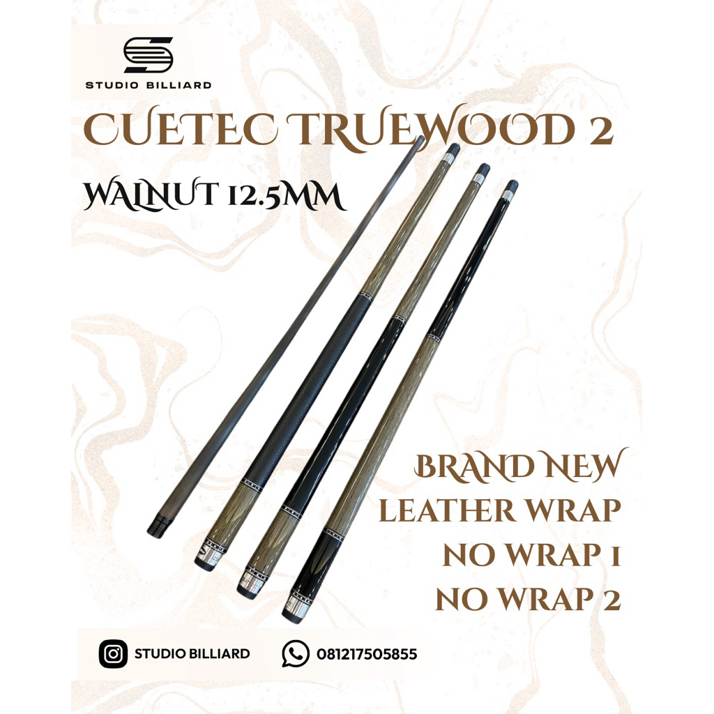 cuetec truewood gen 2 walnut leather wrap / no wrap baru