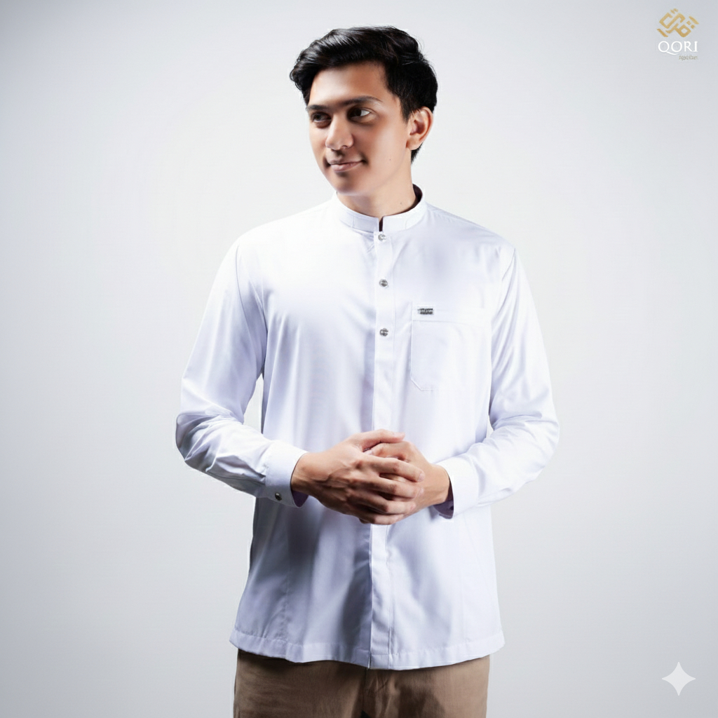 Qori Apparel Baju Koko Pria Casual Signature White Series