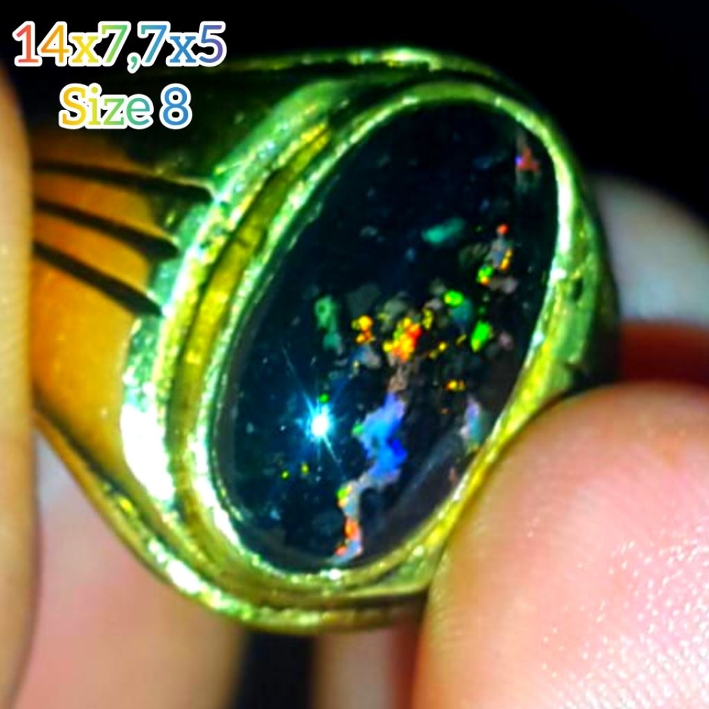 Cincin Batu Black Opal Boulder Natural Jarong Bahan Ranting