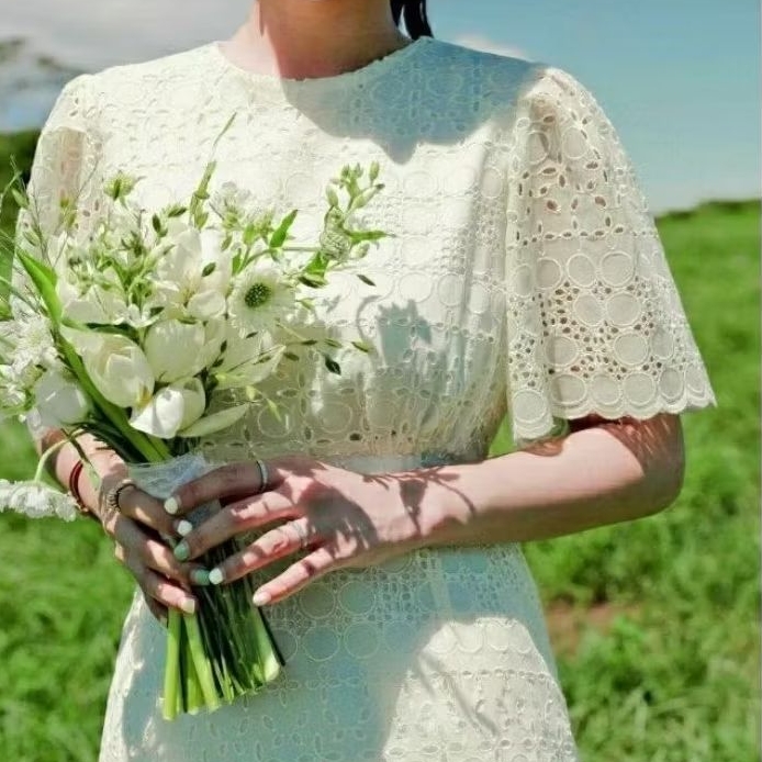 [NEW] IM VELY Korea Japan Brand White Brocade Long Dress ( Premium Princess Lady Pesta Event Gereja 