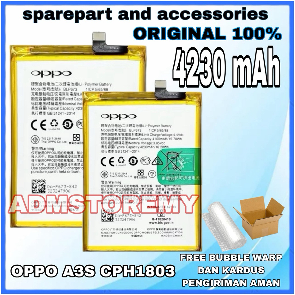 Batre Baterai Oppo A3S Cph1803 Battery Batre Tanam Original (ADMSTOREMY)