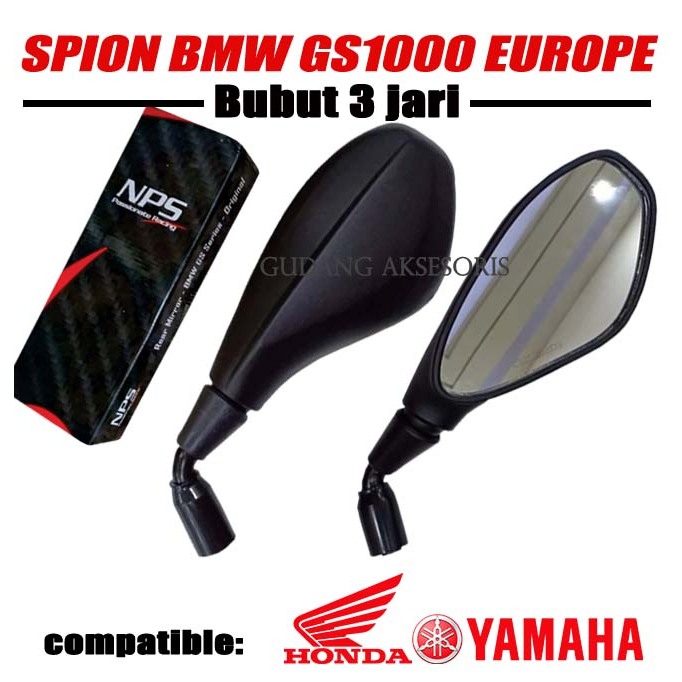 Spion Bubut 3 Jari BMW GS1000 Model Europe Original NPS Tangkai Pendek PnP universal Honda Yamaha